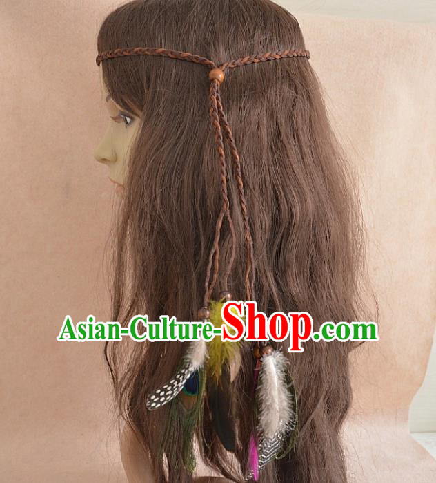 European Western Vintage Hair Accessories Renaissance Bride Bohemia Feather Hair Clasp for Women