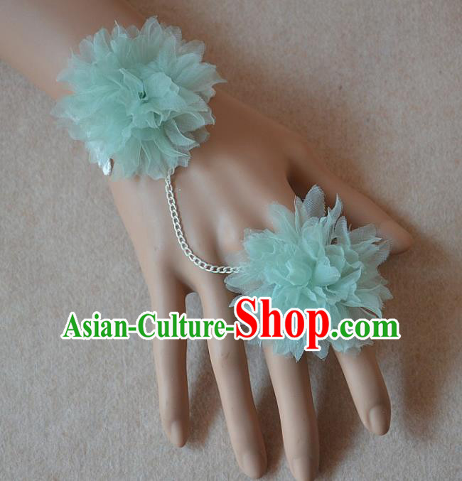 European Western Bride Wrist Accessories Vintage Renaissance Green Flowers Bracelet with Ring for Women