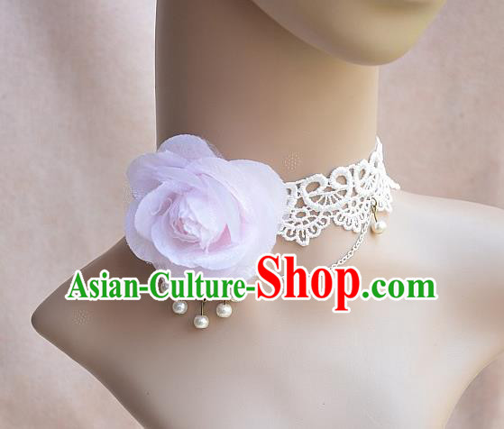 European Western Vintage Jewelry Accessories Renaissance Pink Flower Necklace for Women