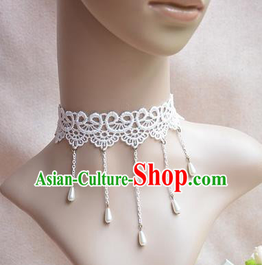 European Western Vintage Jewelry Accessories Renaissance White Lace Tassel Necklace for Women