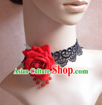 European Western Vintage Jewelry Accessories Renaissance Bride Red Rose Lace Necklace for Women