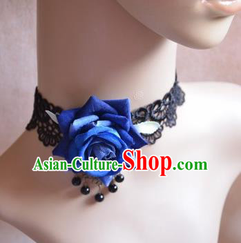 European Western Vintage Jewelry Accessories Renaissance Bride Blue Rose Lace Necklace for Women