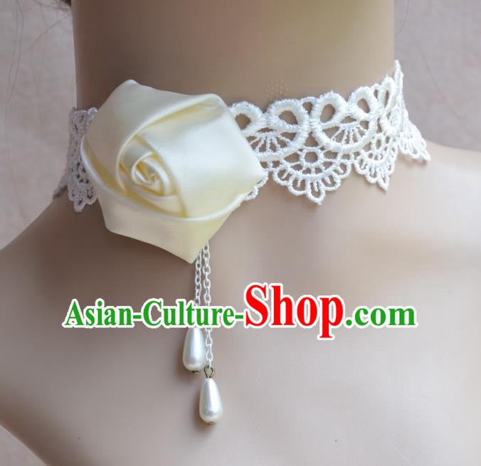 European Western Vintage Jewelry Accessories Renaissance Bride Beige Satin Rose Necklace for Women