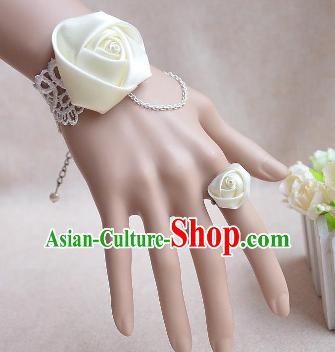 European Western Bride Vintage Jewelry Accessories Renaissance Beige Satin Bracelet and Ring for Women