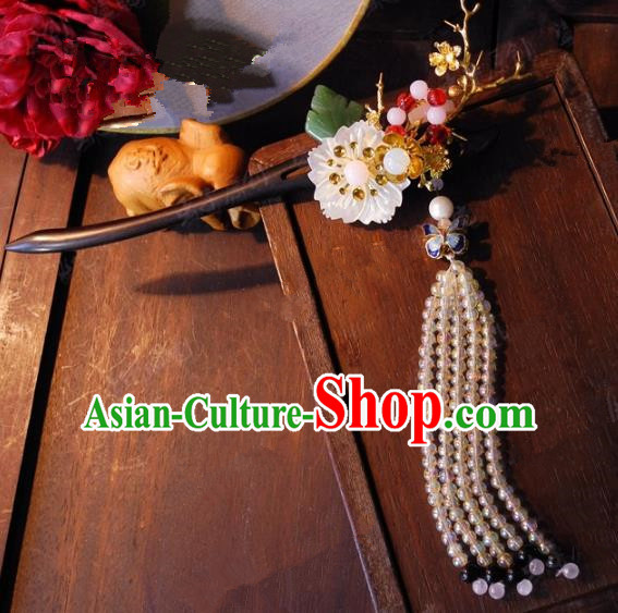 Chinese Handmade Classical Beads Tassel Hairpins Ancient Hanfu Headdress Hair Accessories Hair Stick for Women