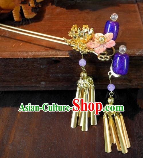 Chinese Handmade Classical Hairpins Ancient Hanfu Purple Hair Clip Headdress Hair Accessories for Women