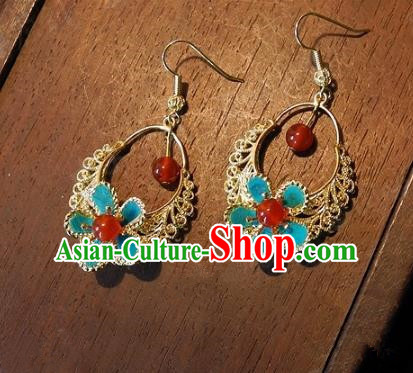 Asian Chinese Traditional Handmade Jewelry Accessories Tassel Blue Earrings for Women