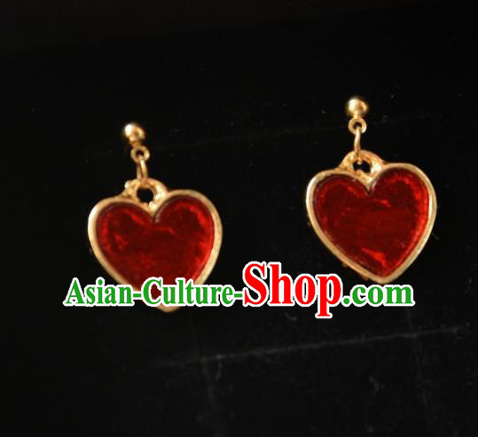 European Western Bride Vintage Accessories Eardrop Renaissance Red Heart Earrings for Women