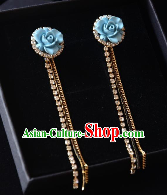 European Western Bride Vintage Accessories Eardrop Renaissance Blue Flower Earrings for Women