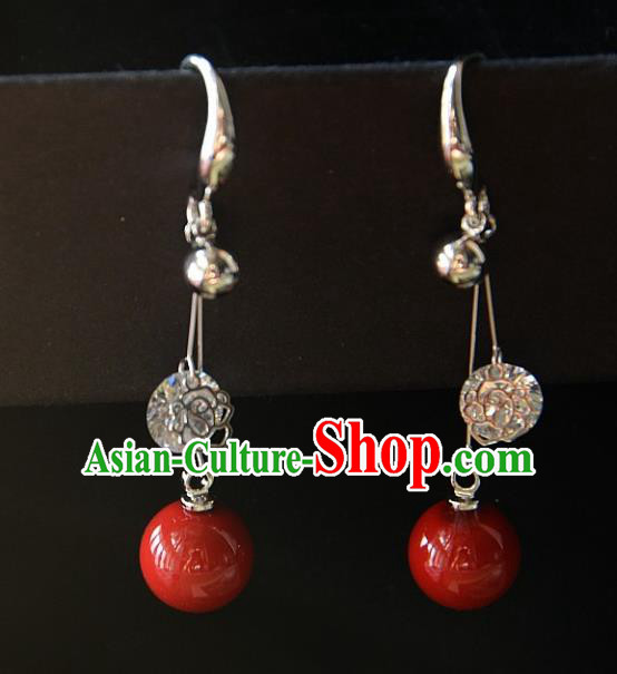 European Western Bride Vintage Accessories Red Pearl Eardrop Renaissance Earrings for Women