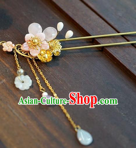 Chinese Handmade Classical Hair Accessories Ancient Hanfu Pink Flower Tassel Hairpins for Women
