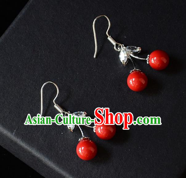 European Western Bride Vintage Accessories Red Cherry Eardrop Renaissance Earrings for Women