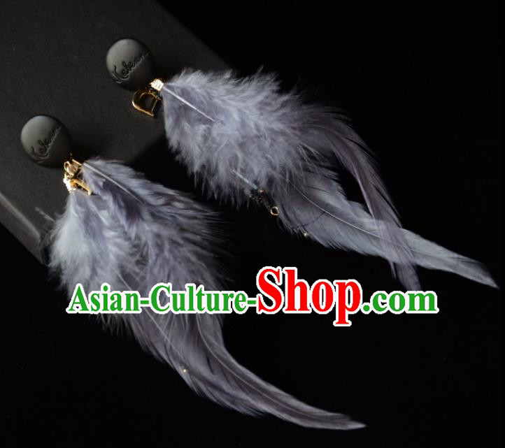 European Western Bride Vintage Accessories Grey Feather Eardrop Renaissance Earrings for Women