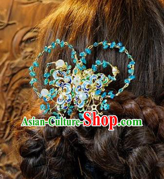 Chinese Handmade Classical Hair Accessories Ancient Hanfu Blue Butterfly Hairpins for Women