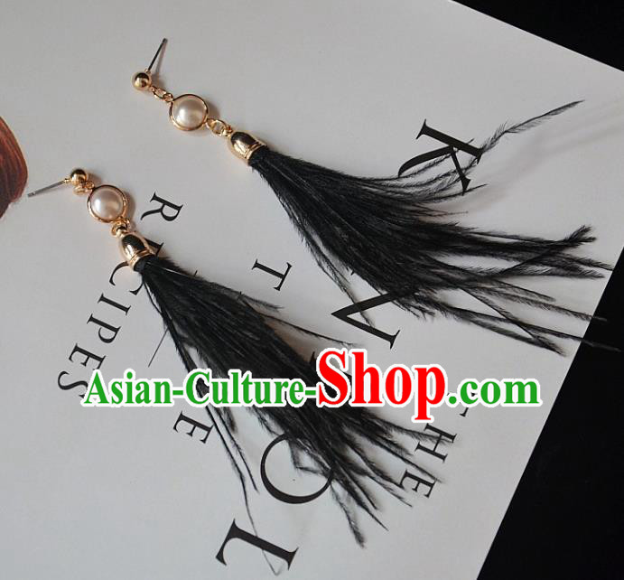 European Western Bride Vintage Accessories Black Feather Eardrop Renaissance Earrings for Women