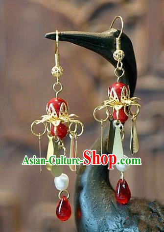 Asian Chinese Traditional Handmade Jewelry Accessories Eardrop Red Tassel Earrings for Women