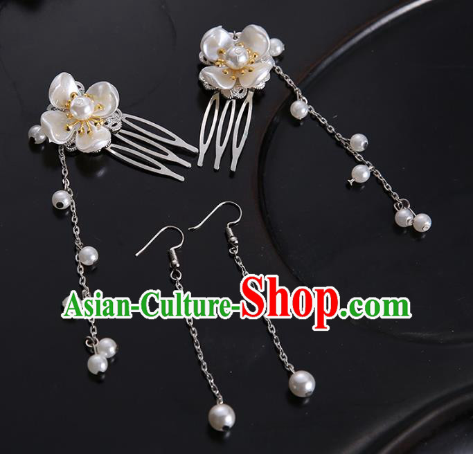 Handmade Chinese Ancient Hair Accessories Pearls Tassel Hair Combs Hairpins for Women
