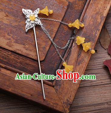 Handmade Chinese Ancient Princess Hair Accessories Butterfly Orange Tassel Hairpins for Women