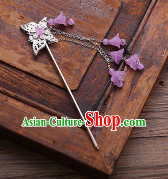 Handmade Chinese Ancient Princess Hair Accessories Butterfly Purple Tassel Hairpins for Women