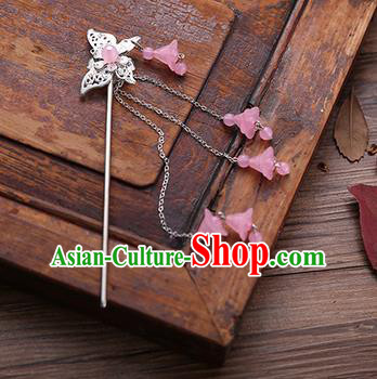 Handmade Chinese Ancient Princess Hair Accessories Butterfly Pink Tassel Hairpins for Women