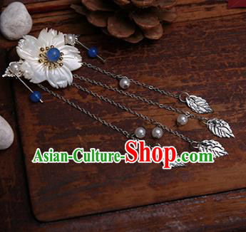 Traditional Handmade Chinese Ancient Classical Hair Accessories Shell Flowers Blue Bead Hairpins for Women