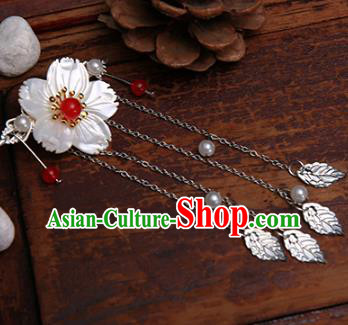 Traditional Handmade Chinese Ancient Classical Hair Accessories Shell Flowers Red Bead Hairpins for Women