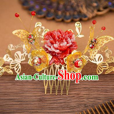 Handmade Chinese Ancient Palace Lady Hair Accessories Hanfu Butterfly Peony Hair Comb Hairpins for Women