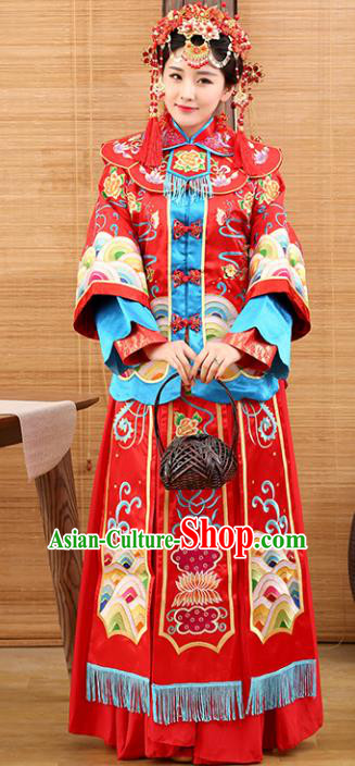 Traditional Ancient Chinese Costume Bride Xiuhe Suits Wedding Dress Embroidered Red Toast Clothing for Women