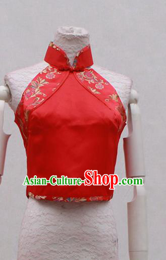 Traditional Ancient Chinese Costume Red Embroidered Cheongsam Blouse Clothing for Women