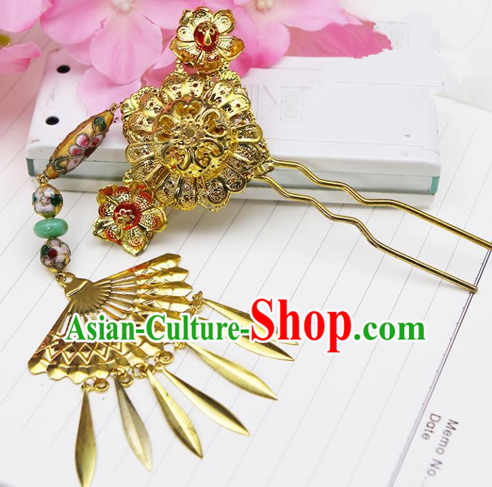 Handmade Chinese Ancient Palace Lady Hair Accessories Hanfu Golden Tassel Hairpins for Women