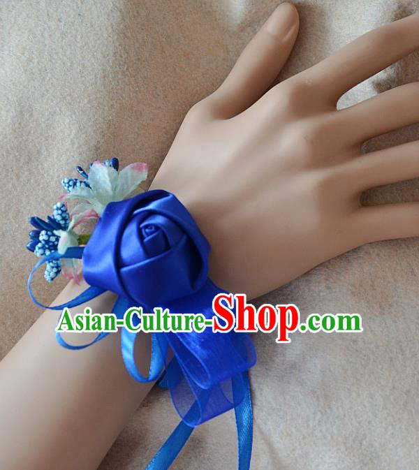 European Western Bride Wrist Accessories Vintage Renaissance Blue Rose Bracelet for Women