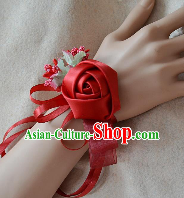 European Western Bride Wrist Accessories Vintage Renaissance Red Rose Bracelet for Women