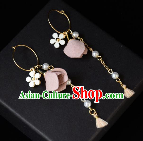 European Western Bride Vintage Pink Flowers Earbob Accessories Renaissance Earrings for Women