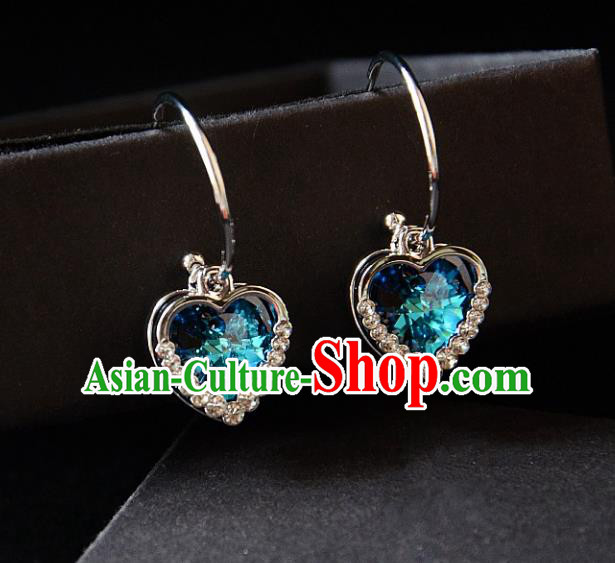 European Western Bride Vintage Blue Crystal Heart Earbob Accessories Renaissance Earrings for Women