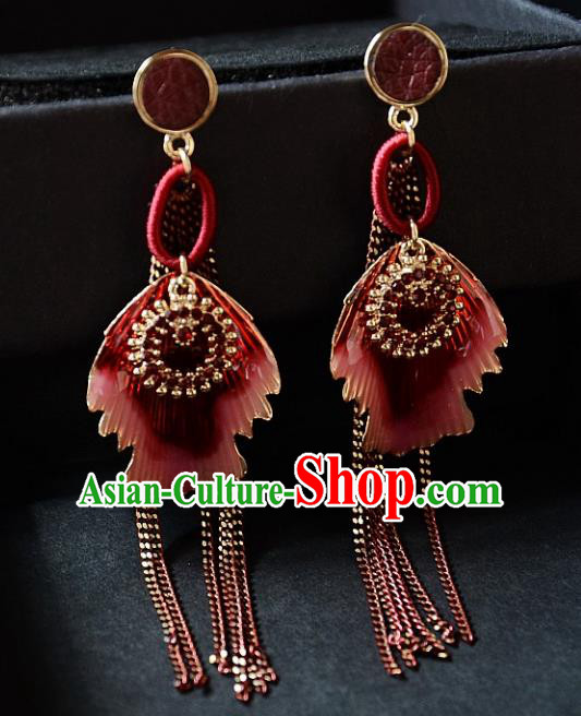 European Western Bride Vintage Red Tassel Earbob Accessories Renaissance Earrings for Women