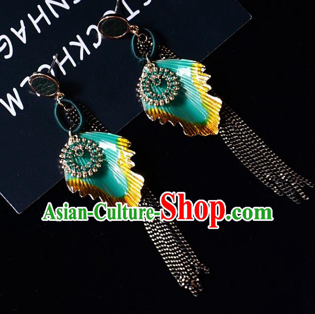 European Western Bride Vintage Tassel Green Earbob Accessories Renaissance Earrings for Women