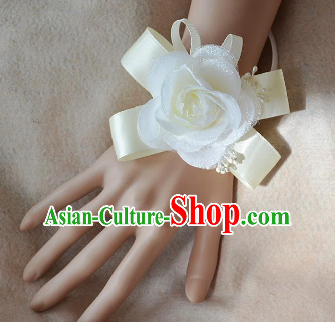 European Western Bride Wrist Flowers Accessories Vintage Renaissance Beige Rose Bracelet for Women