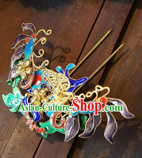 Chinese Handmade Classical Hair Accessories Ancient Hanfu Hairpins Cloisonne Hair Clip for Women