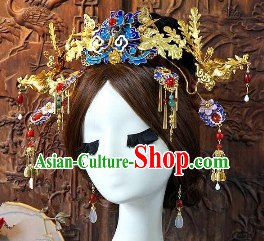 Chinese Handmade Classical Hair Accessories Ancient Hanfu Tassel Hairpins Bride Phoenix Coronet for Women