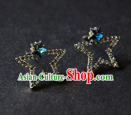 European Western Bride Vintage Accessories Renaissance Blue Crystal Star Earrings for Women