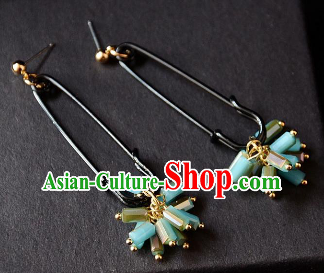 European Western Bride Vintage Accessories Renaissance Blue Beads Earrings for Women