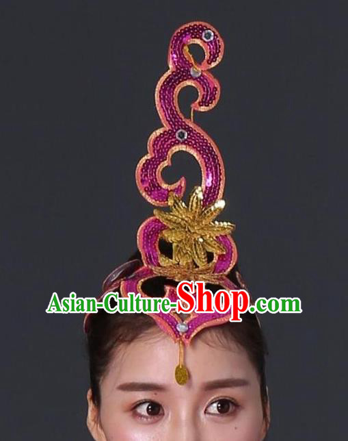 Chinese Classical Dance Yangge Folk Fan Dance Hair Accessories Yangko Rosy Paillette Headwear for Women