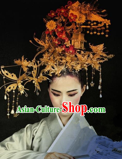 Chinese Handmade Classical Hair Accessories Ancient Hanfu Phoenix Coronet Hairpins Tassel Hair Clip for Women