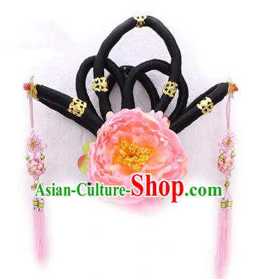 Handmade Asian Chinese Ancient Imperial Concubine Hair Accessories Wig and Hairpins for Kids