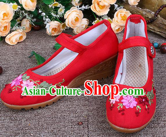 Asian Chinese Wedding Shoes Red Embroidered Shoes, Traditional China Embroidery Princess Shoes Hanfu Shoes for Women