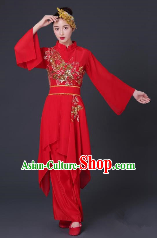 Traditional Chinese Classical Dance Red Costume, China Folk Dance Yangko Clothing for Women