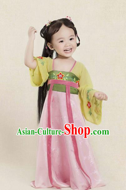 China Ancient Tang Dynasty Princess Fairy Hanfu Embroidered Dress Costume for Kids