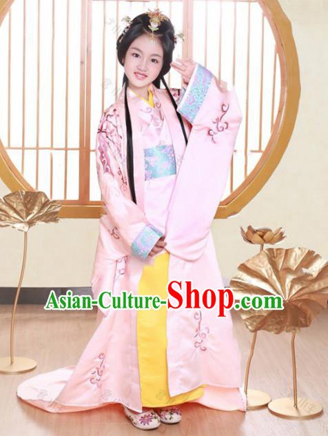 Traditional Chinese Han Dynasty Palace Lady Princess Embroidered Costume and Headpiece for Kids