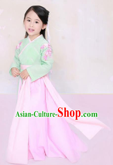 Traditional Chinese Ming Dynasty Palace Princess Embroidered Costume for Kids