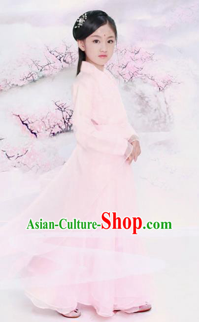 Traditional Chinese Han Dynasty Palace Princess Costume Ancient Fairy Dress and Headpiece for Kids